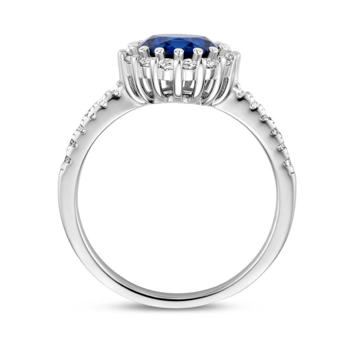 Fantasy Collection Ring blauw en wit zirkonia halo zilver