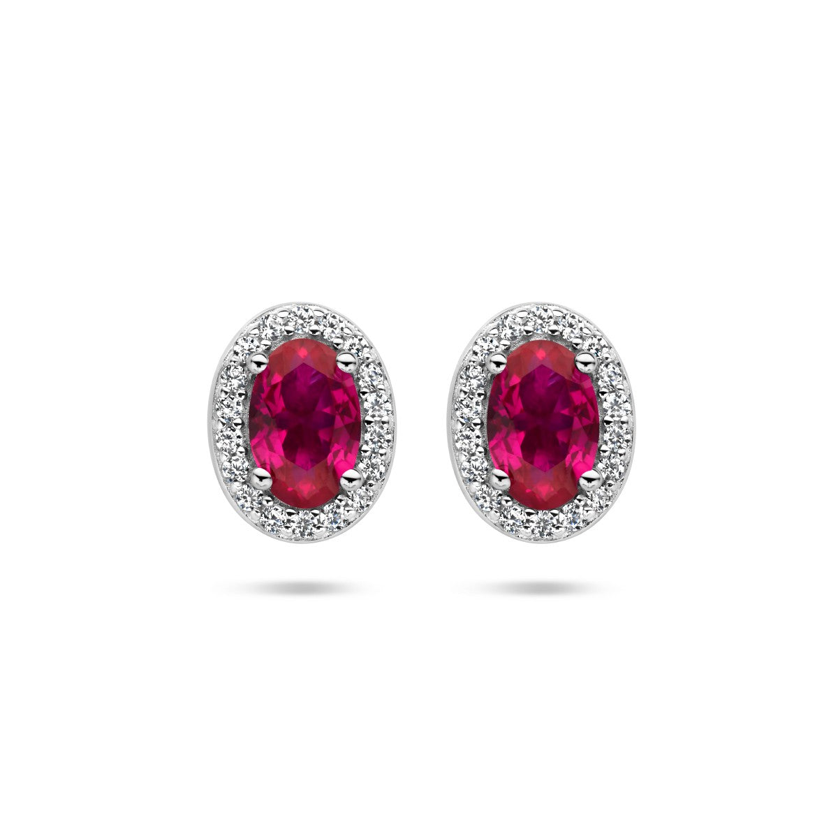 Fantasy Collection Oorbellen rood en wit zirkonia halo zilver