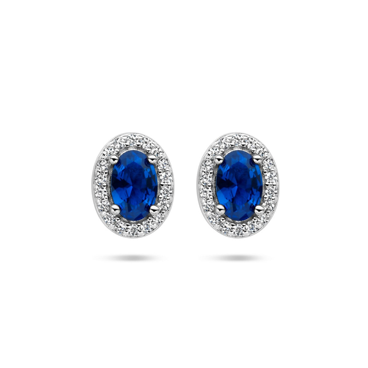 Fantasy Collection Oorbellen blauw en wit zirkonia halo zilver