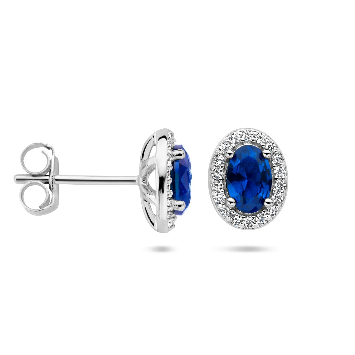 Fantasy Collection Oorbellen blauw en wit zirkonia halo zilver
