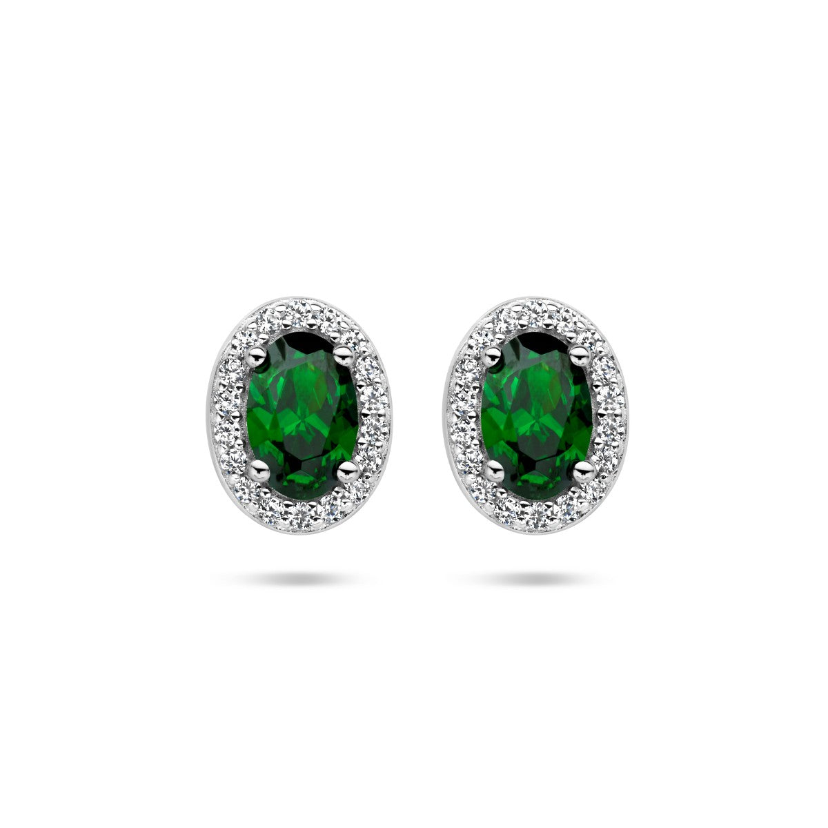 Fantasy Collection Oorbellen groen en wit zirkonia halo zilver