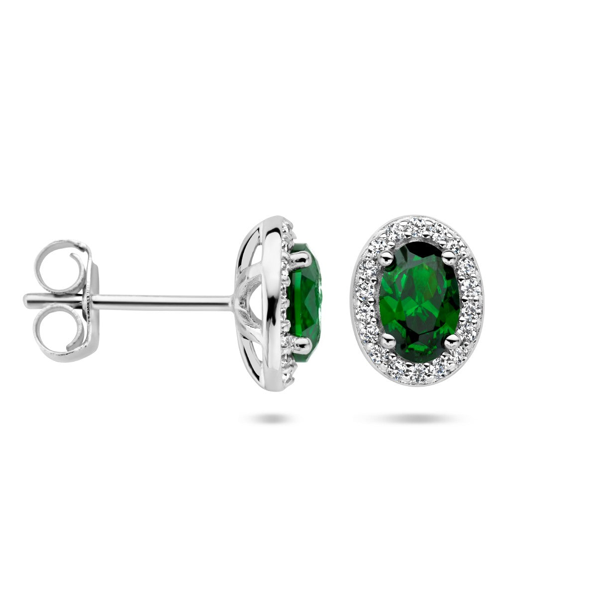 Fantasy Collection Oorbellen groen en wit zirkonia halo zilver