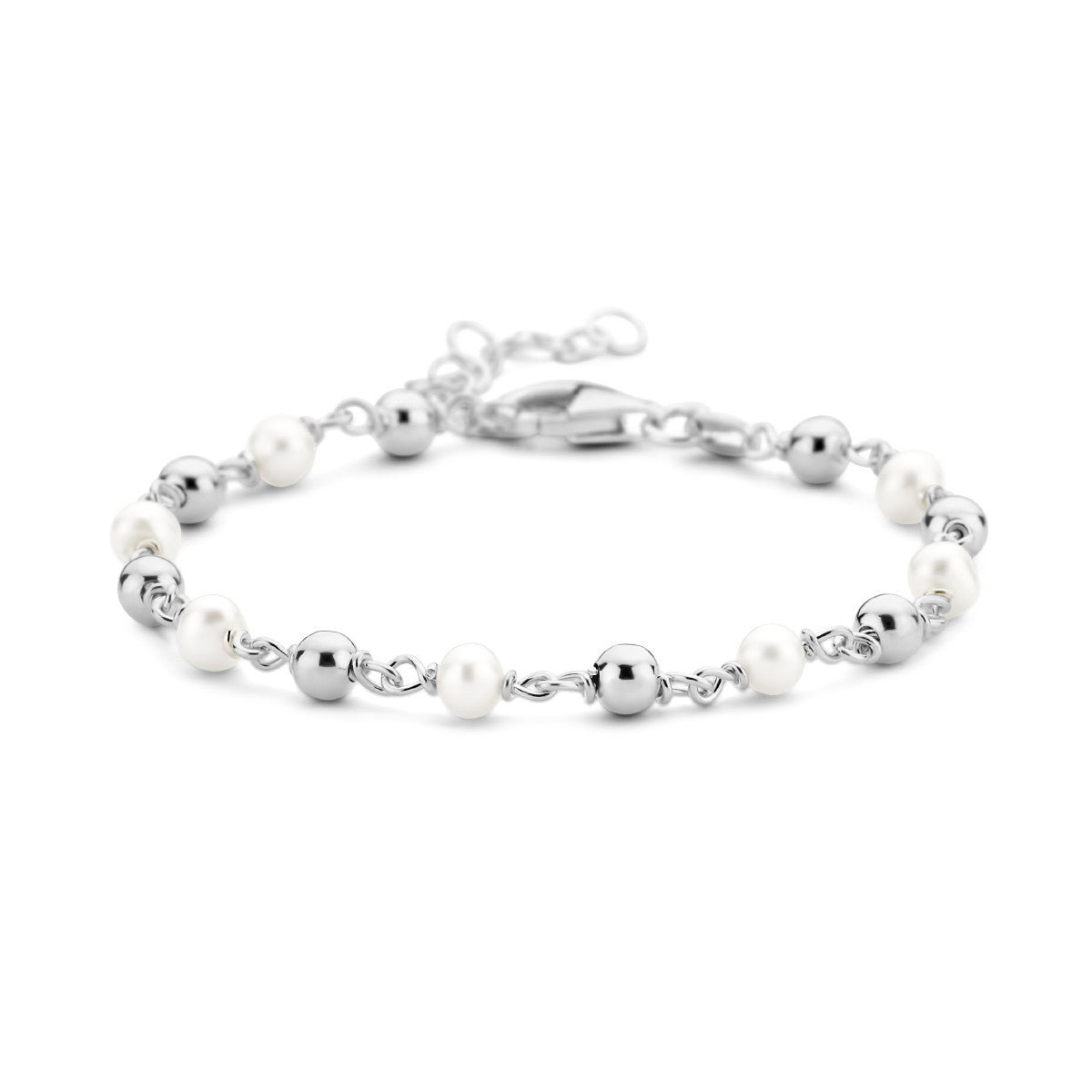 Fantasy Collection Armband parel en bolletjes 16 + 3 cm zilver