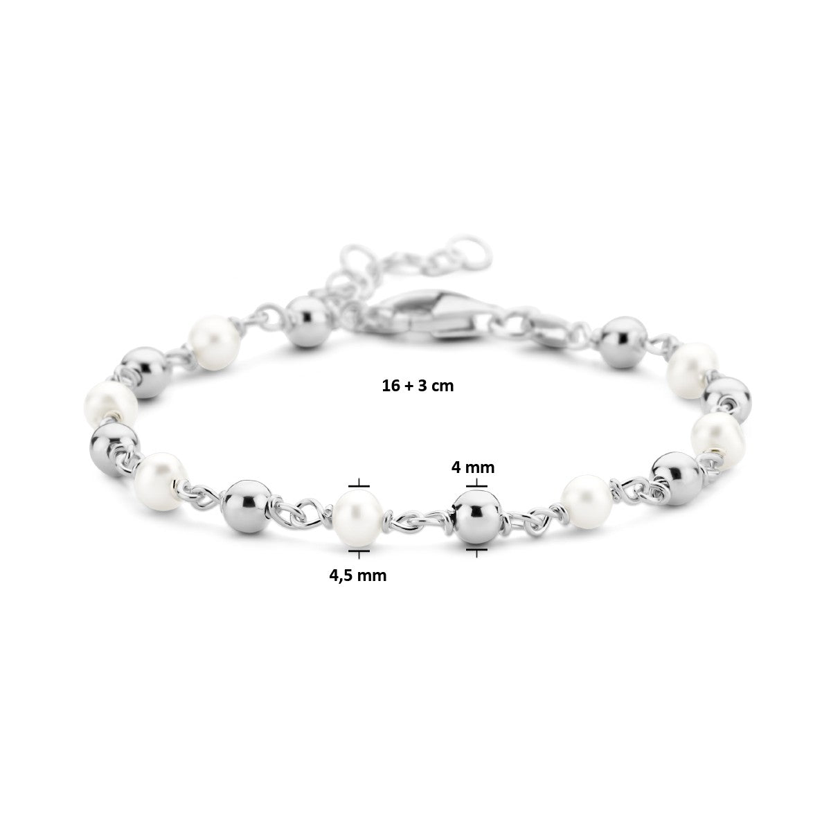 Fantasy Collection Armband parel en bolletjes 16 + 3 cm zilver