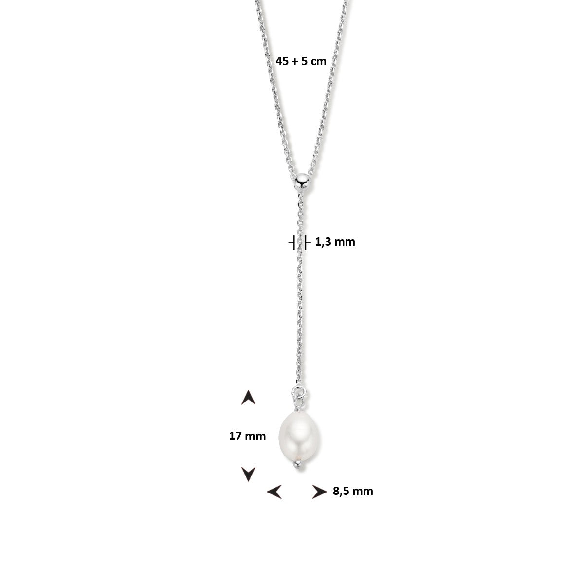 Fantasy Collection Y-collier parel 45 + 5 cm zilver