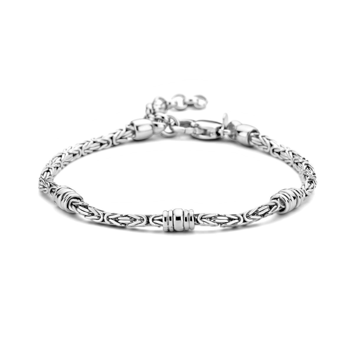 Fantasy Collection Armband konings 2,5 mm en ringetjes 18 + 3 cm zilver
