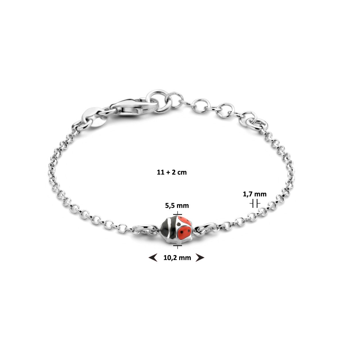 Fantasy Collection Armband lieveheersbeestje emaille 11 + 2 cm zilver