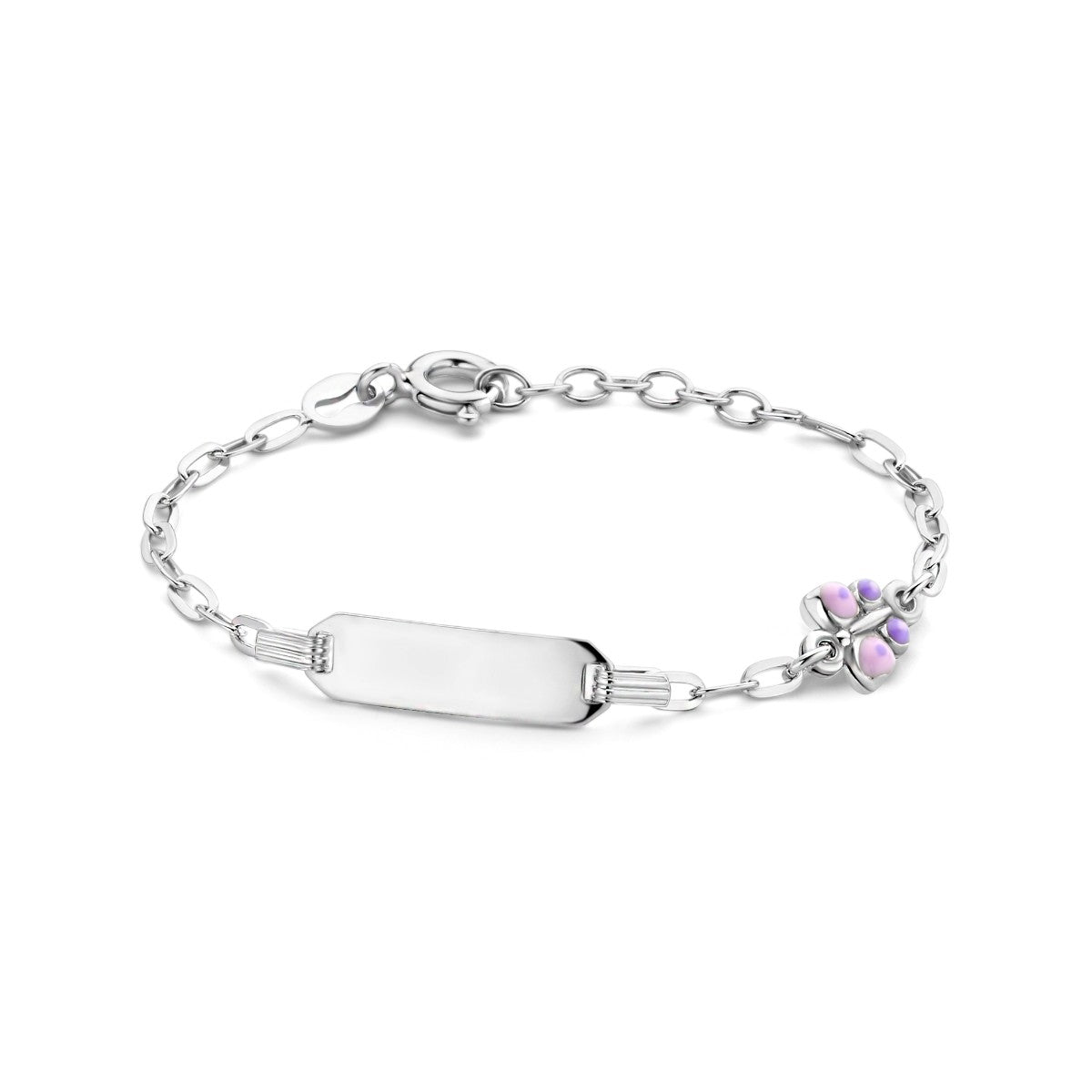 Fantasy Collection Graveerarmband vlinder emaille plaat 5,0 mm 11 + 2 cm zilver