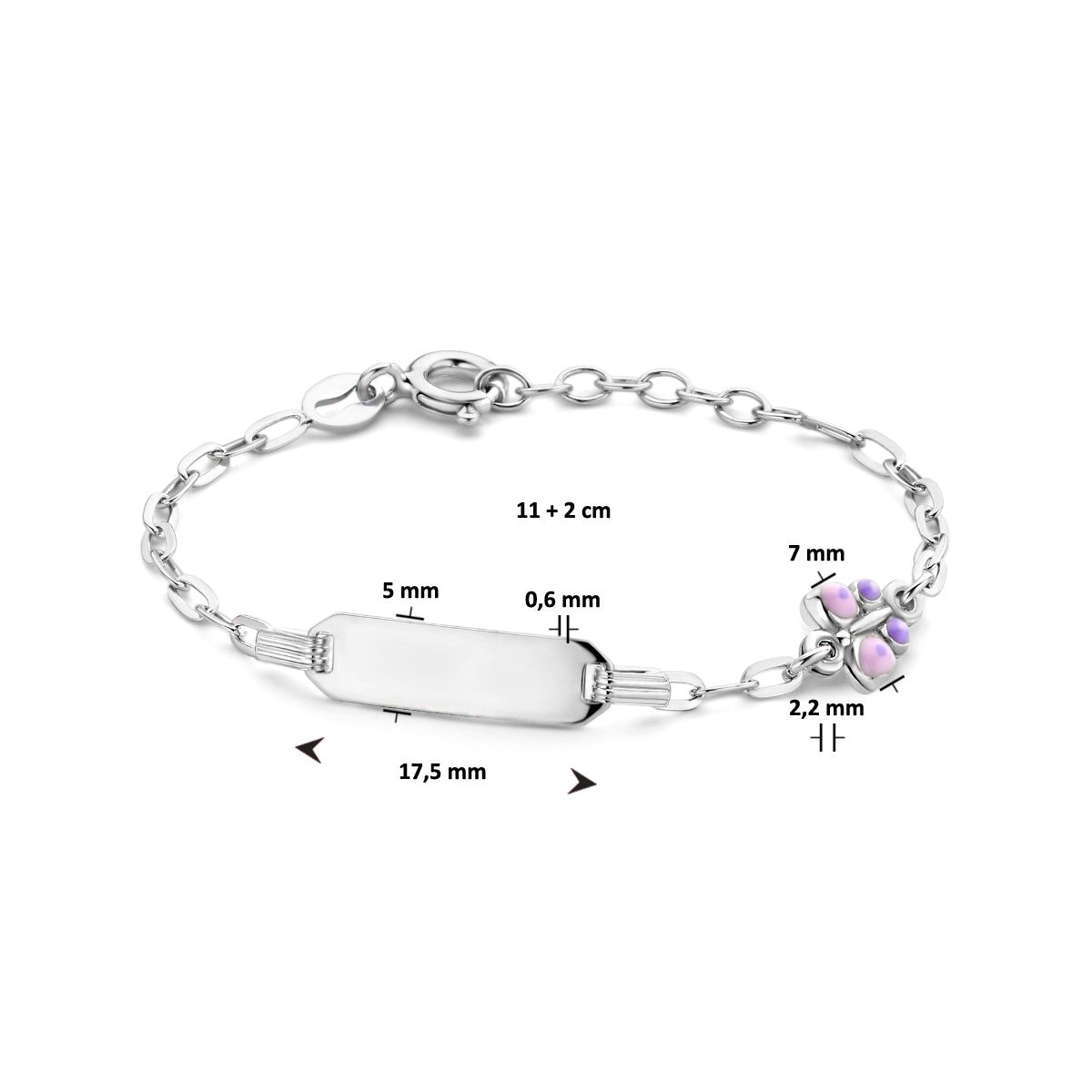 Fantasy Collection Graveerarmband vlinder emaille plaat 5,0 mm 11 + 2 cm zilver