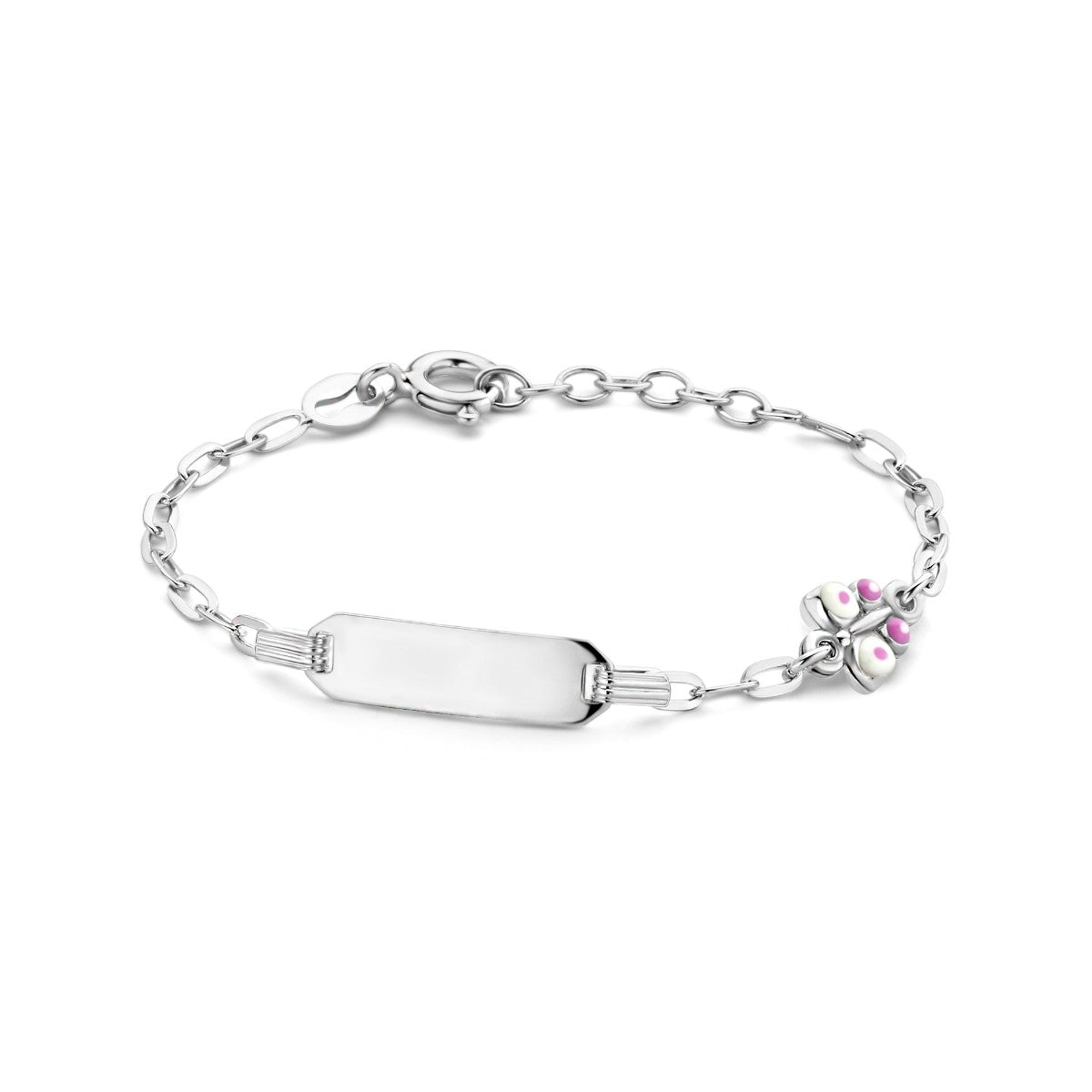 Fantasy Collection Graveerarmband vlinder emaille plaat 5,0 mm 11 + 2 cm zilver
