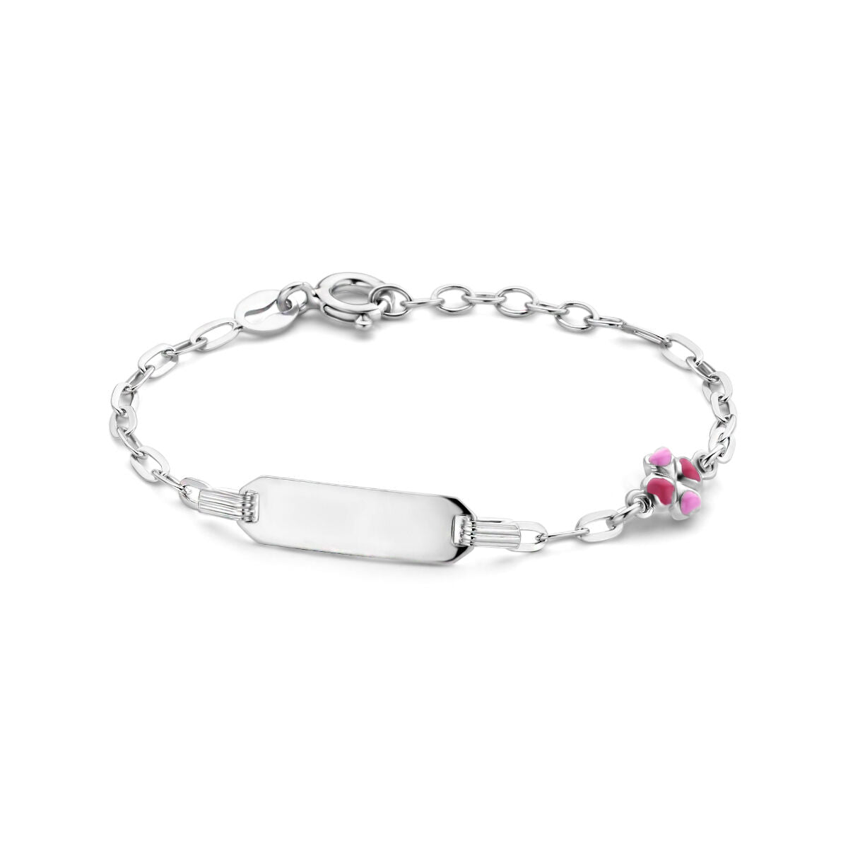 Fantasy Collection Graveerarmband klavertje emaille plaat 5,0 mm 11 + 2 cm zilver