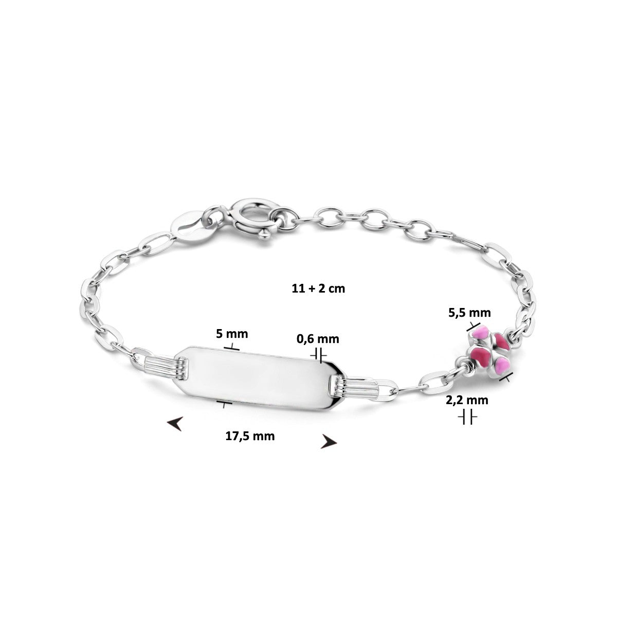 Fantasy Collection Graveerarmband klavertje emaille plaat 5,0 mm 11 + 2 cm zilver