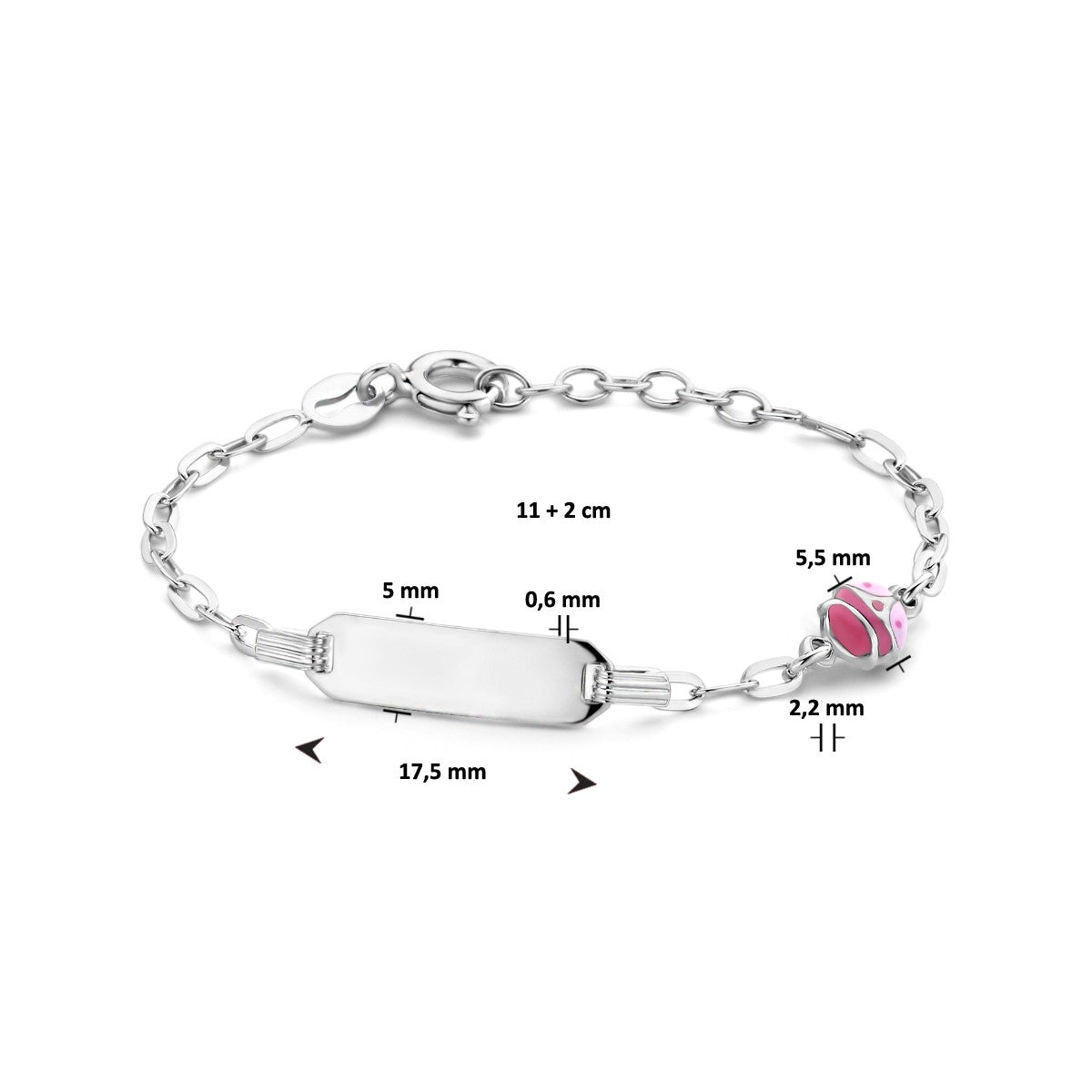 Fantasy Collection Graveerarmband lieveheersbeestje emaille plaat 5,0 mm 11 + 2 cm zilver