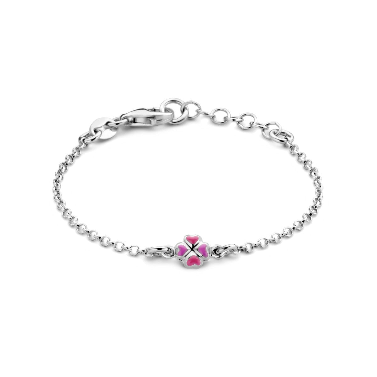 Fantasy Collection Armband klavertje emaille 11 + 2 cm zilver