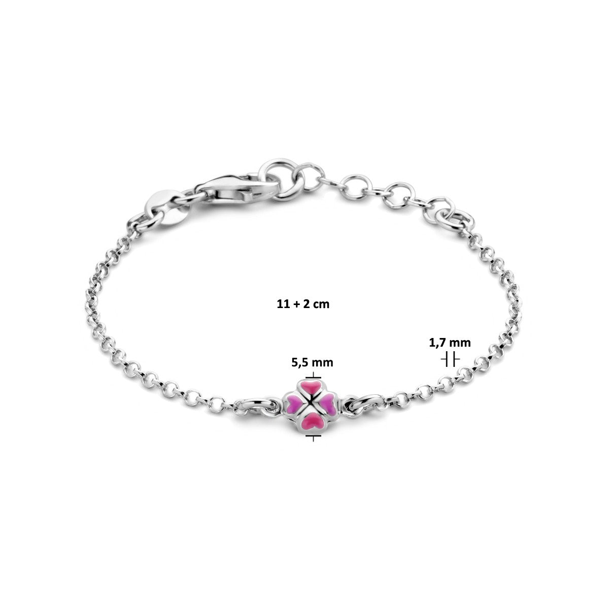 Fantasy Collection Armband klavertje emaille 11 + 2 cm zilver