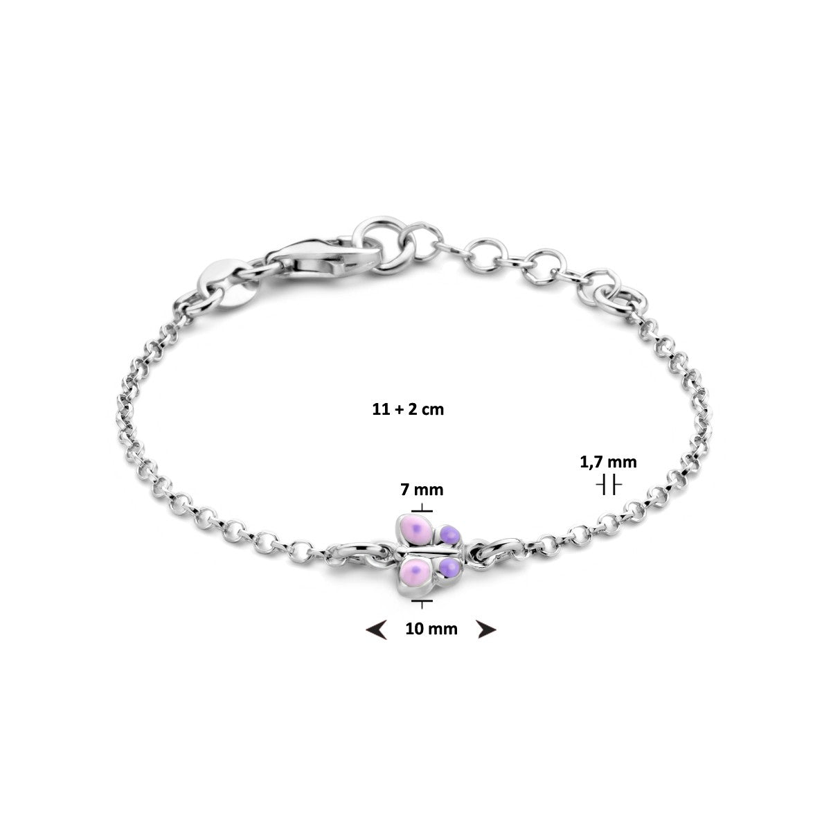 Fantasy Collection Armband vlinder emaille 11 + 2 cm zilver