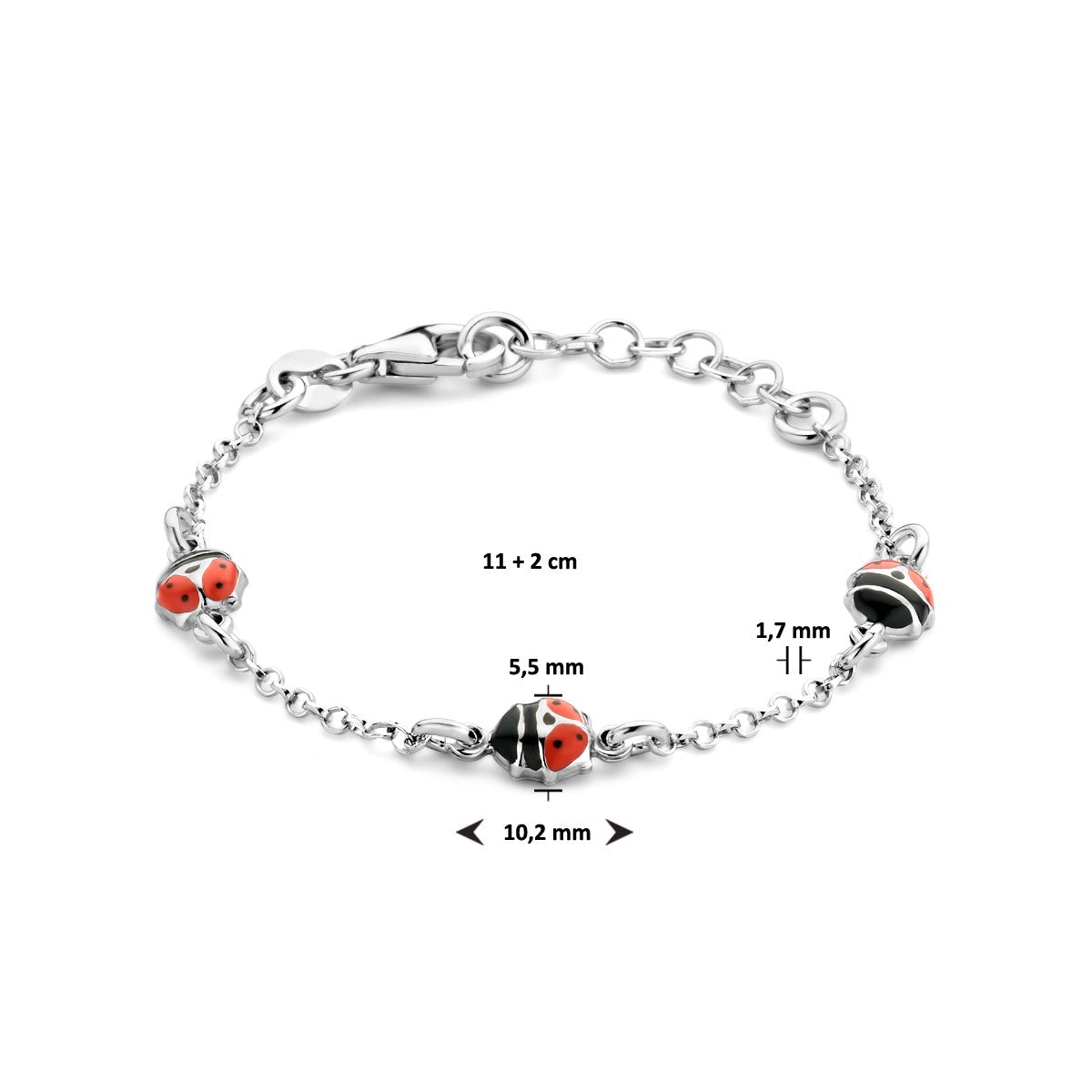 Fantasy Collection Armband lieveheersbeestje emaille 11 + 2 cm zilver