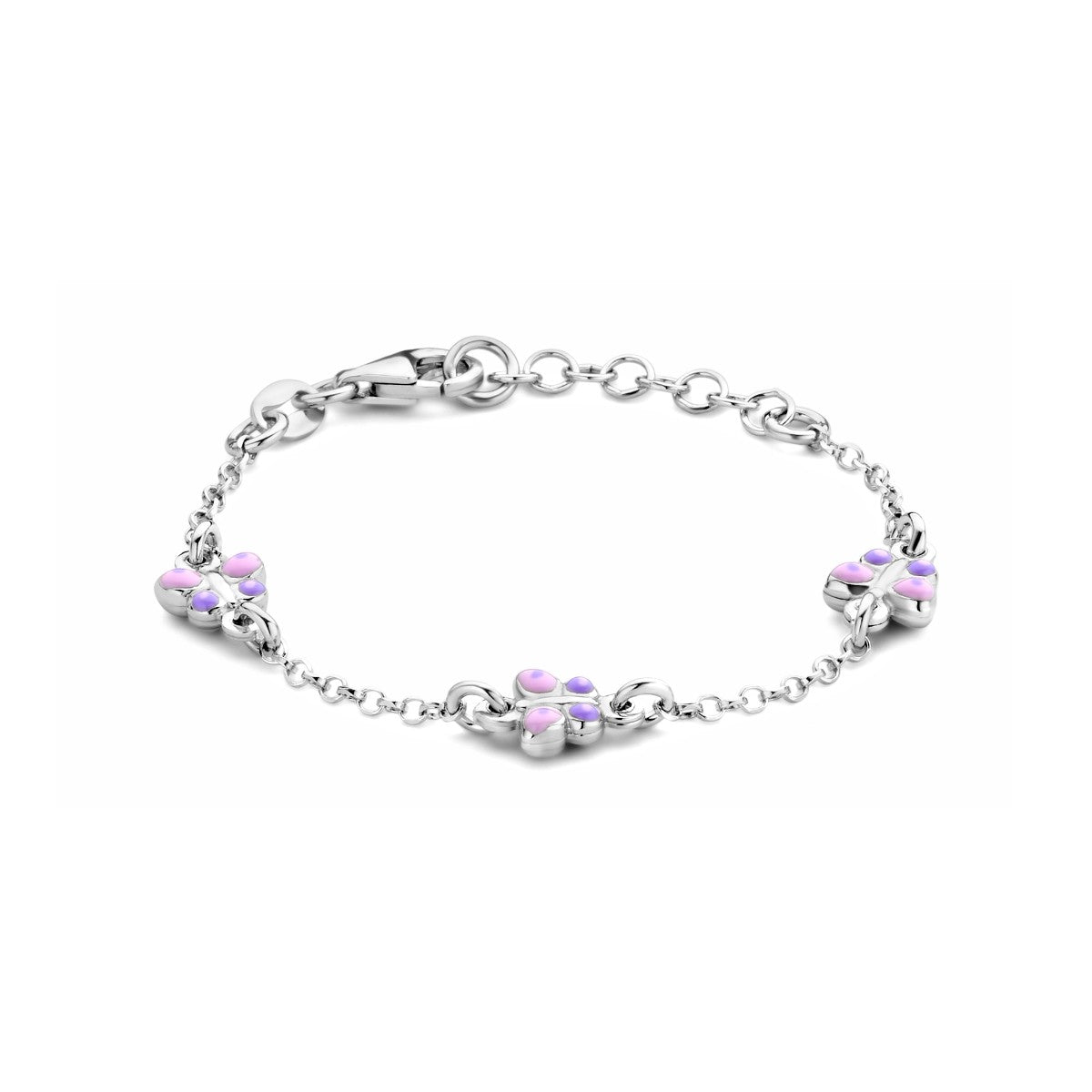 Fantasy Collection Armband vlinders emaille 11 + 2 cm zilver