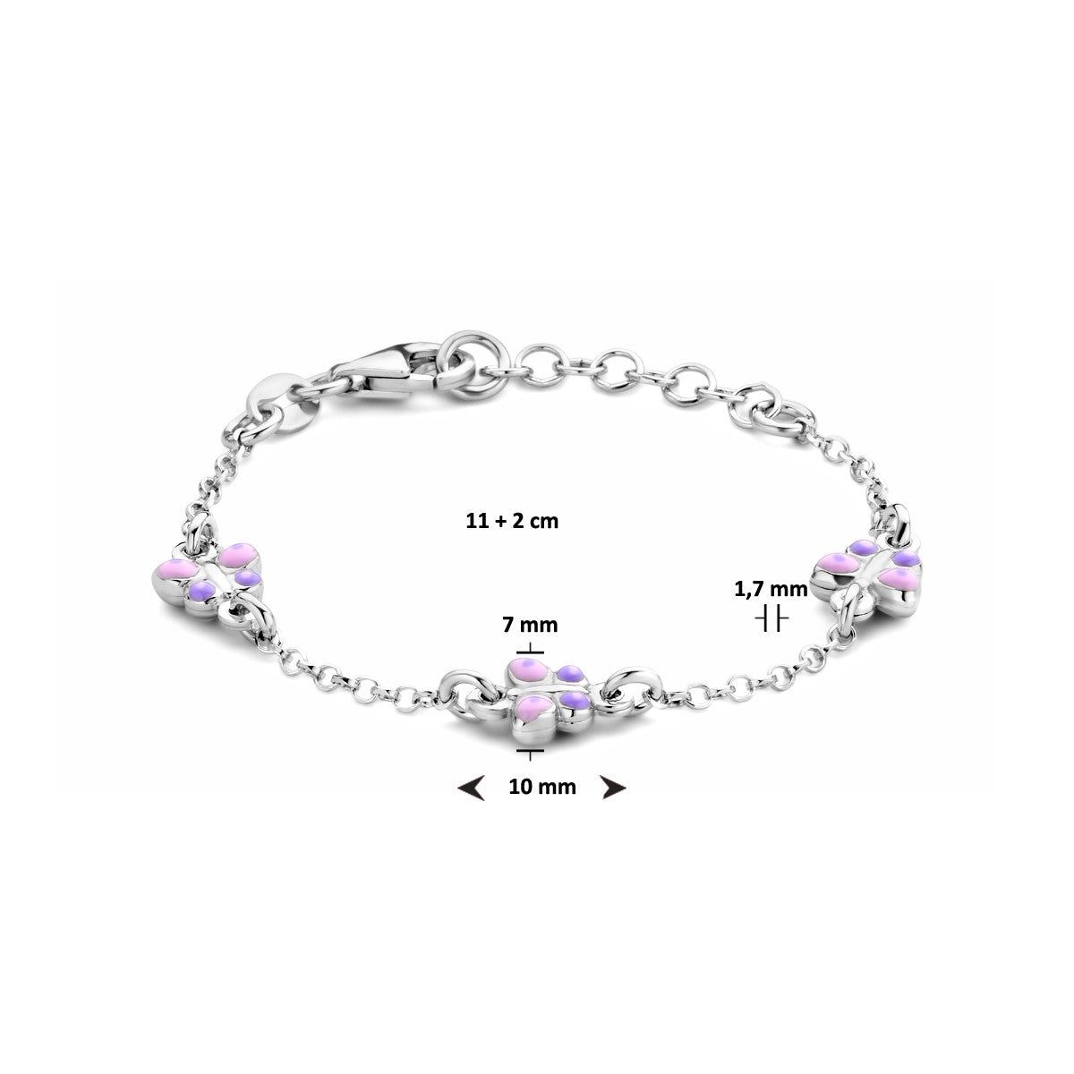 Fantasy Collection Armband vlinders emaille 11 + 2 cm zilver