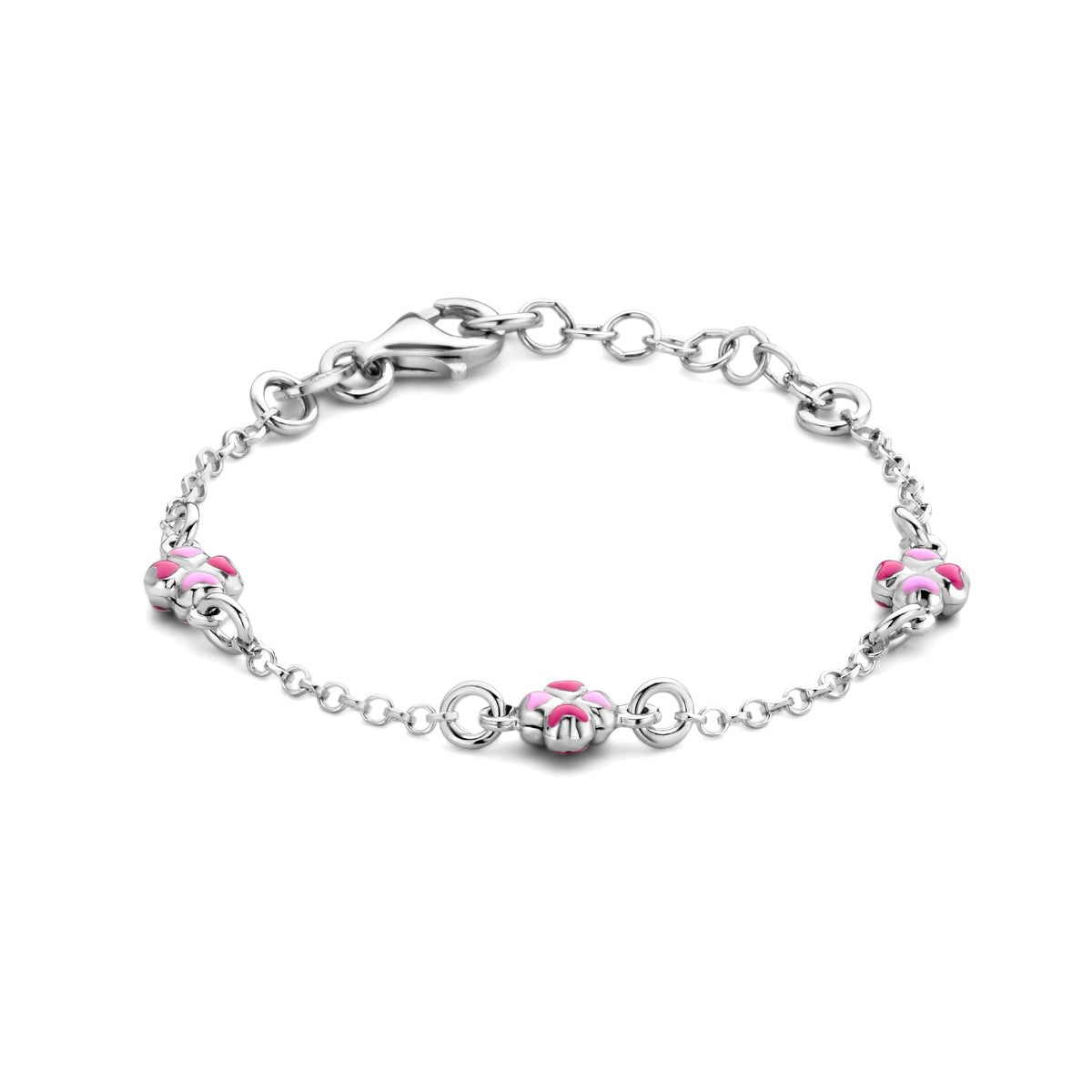 Fantasy Collection Armband klavertjes emaille 11 + 2 cm zilver