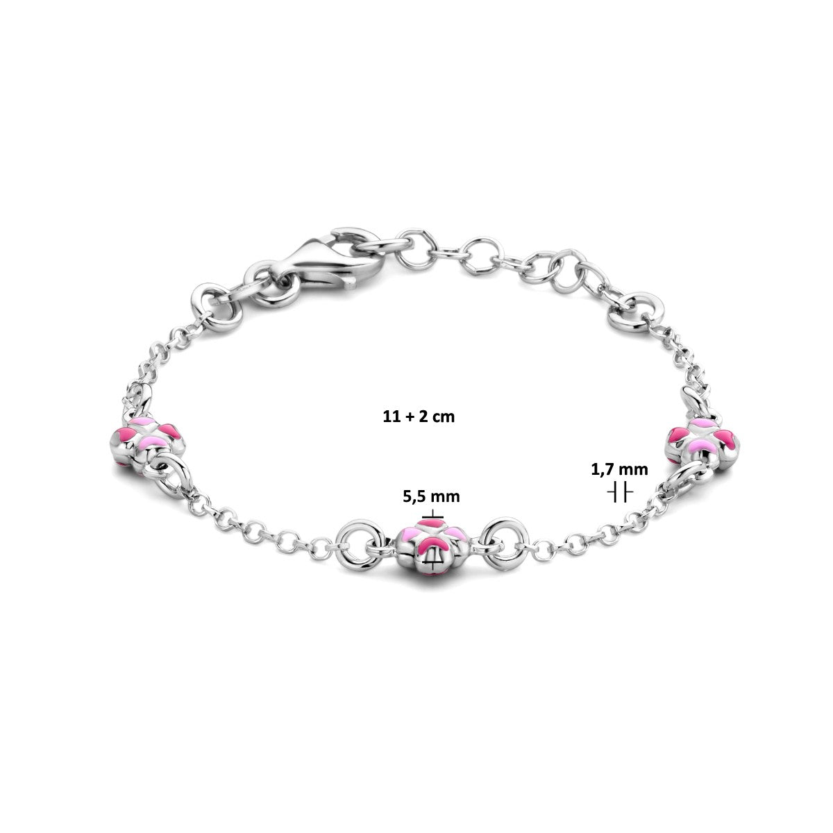 Fantasy Collection Armband klavertjes emaille 11 + 2 cm zilver