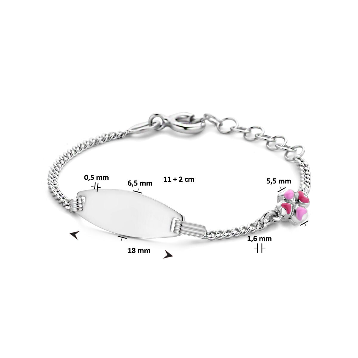 Fantasy Collection Graveerarmband klavertje emaille plaat 6,5 mm 11 + 2 cm zilver - PSN1336394