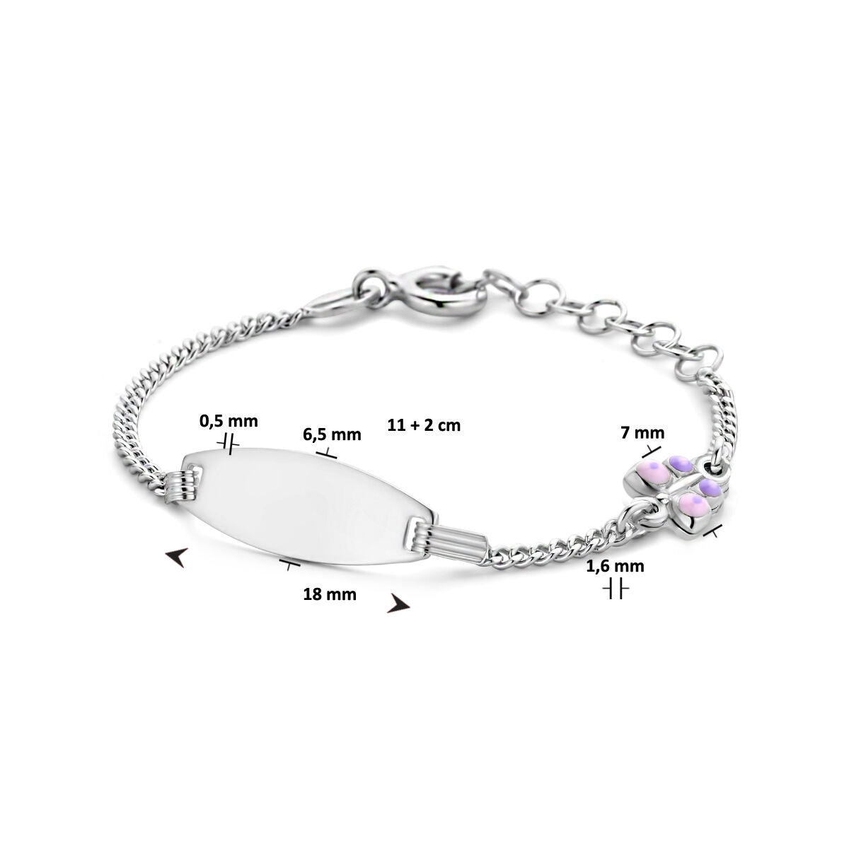 Fantasy Collection Graveerarmband vlinder emaille plaat 6,5 mm 11 + 2 cm zilver - PSN1336395