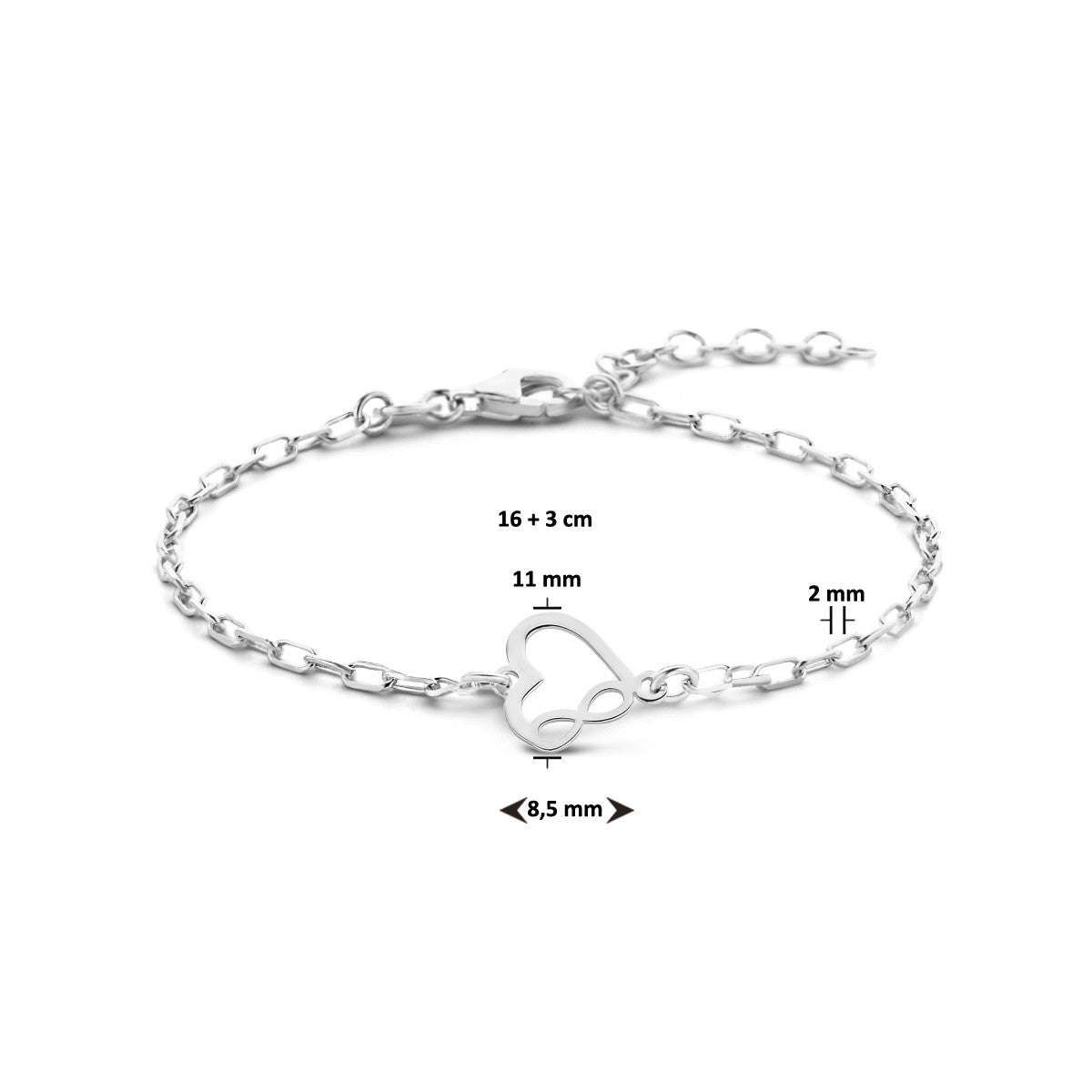 Fantasy Collection Armband hart en infinity 16 + 3 cm zilver