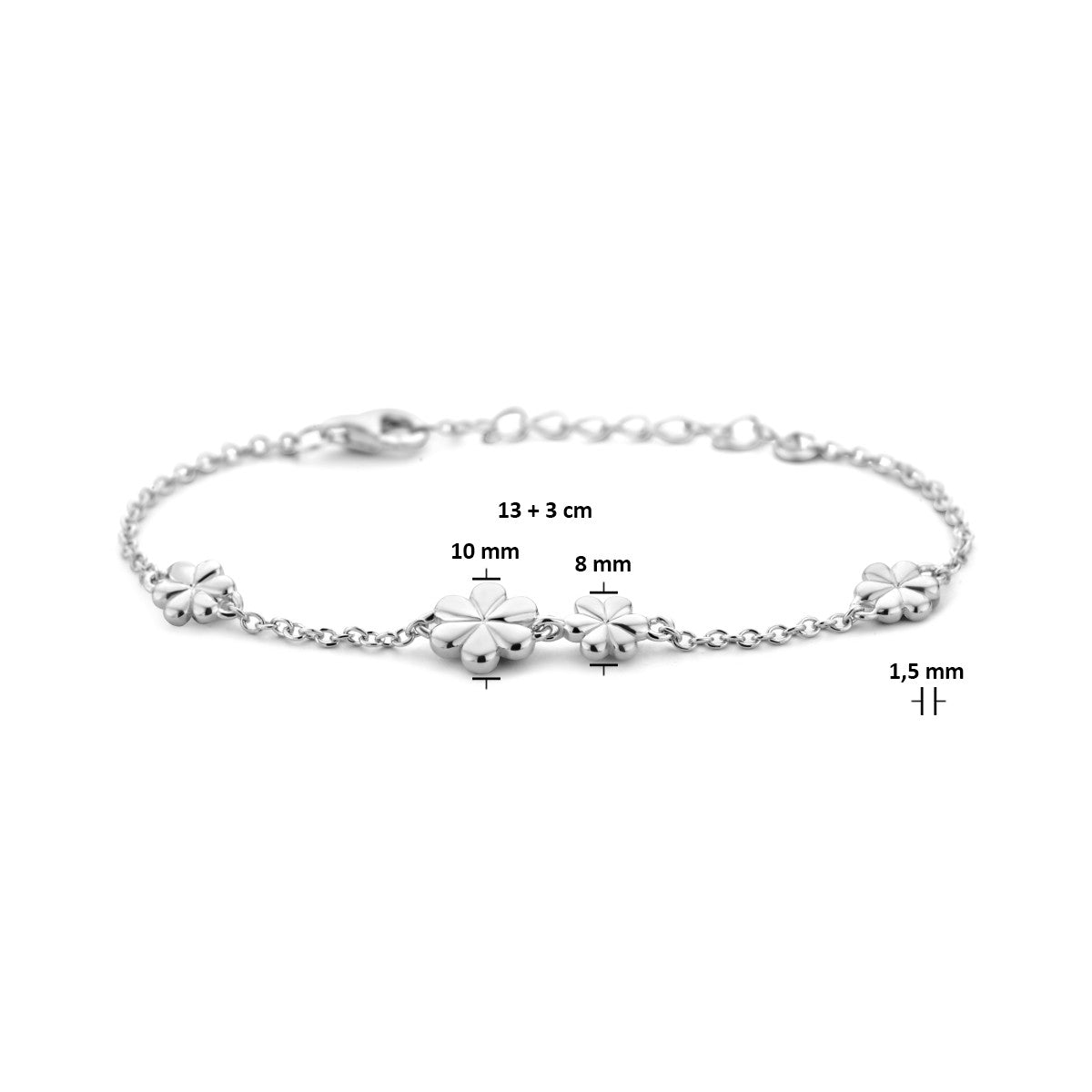 Fantasy Collection Armband bloemen 13 + 3 cm zilver