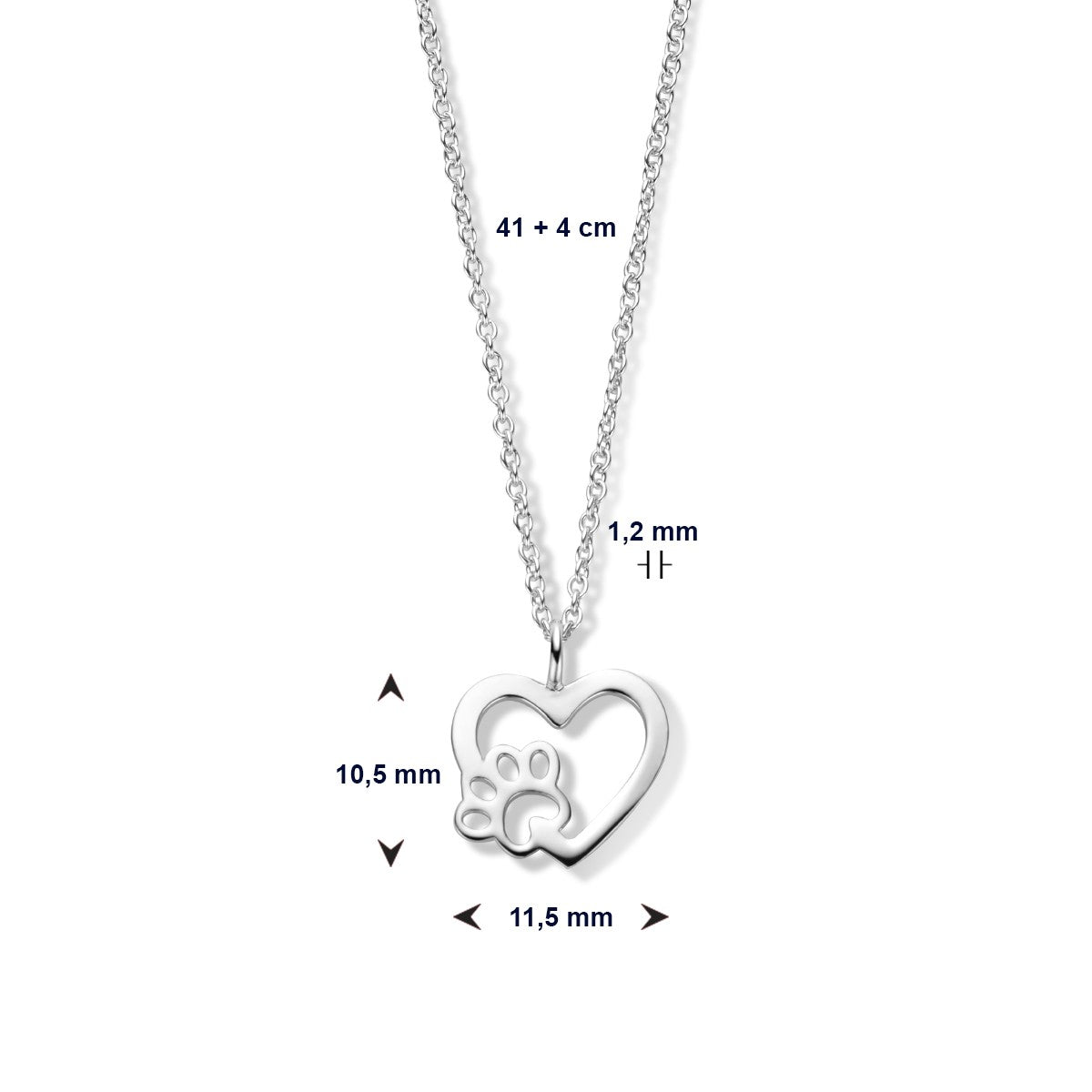 Fantasy Collection Collier hart hondenpoot 41 + 4 cm zilver