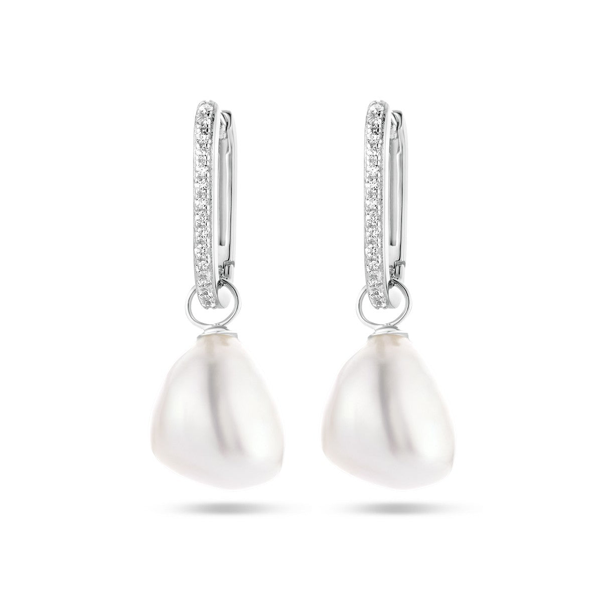 Fantasy Collection Oorbellen paperclip barok parel en zirkonia zilver