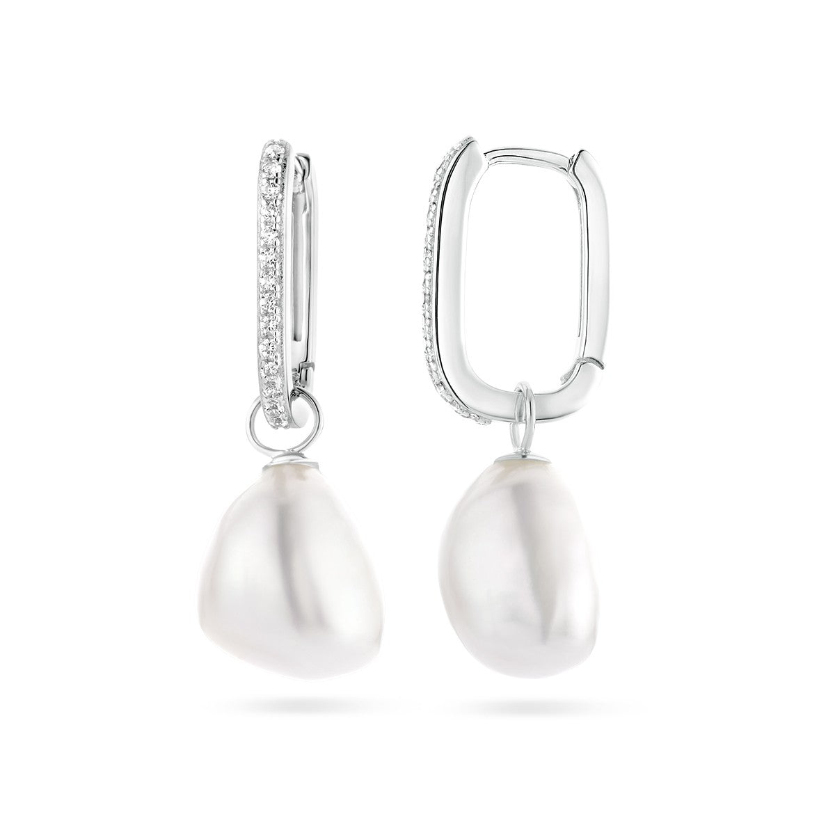 Fantasy Collection Oorbellen paperclip barok parel en zirkonia zilver