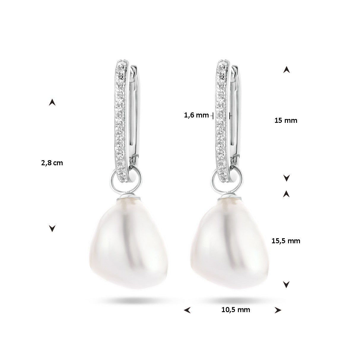 Fantasy Collection Oorbellen paperclip barok parel en zirkonia zilver