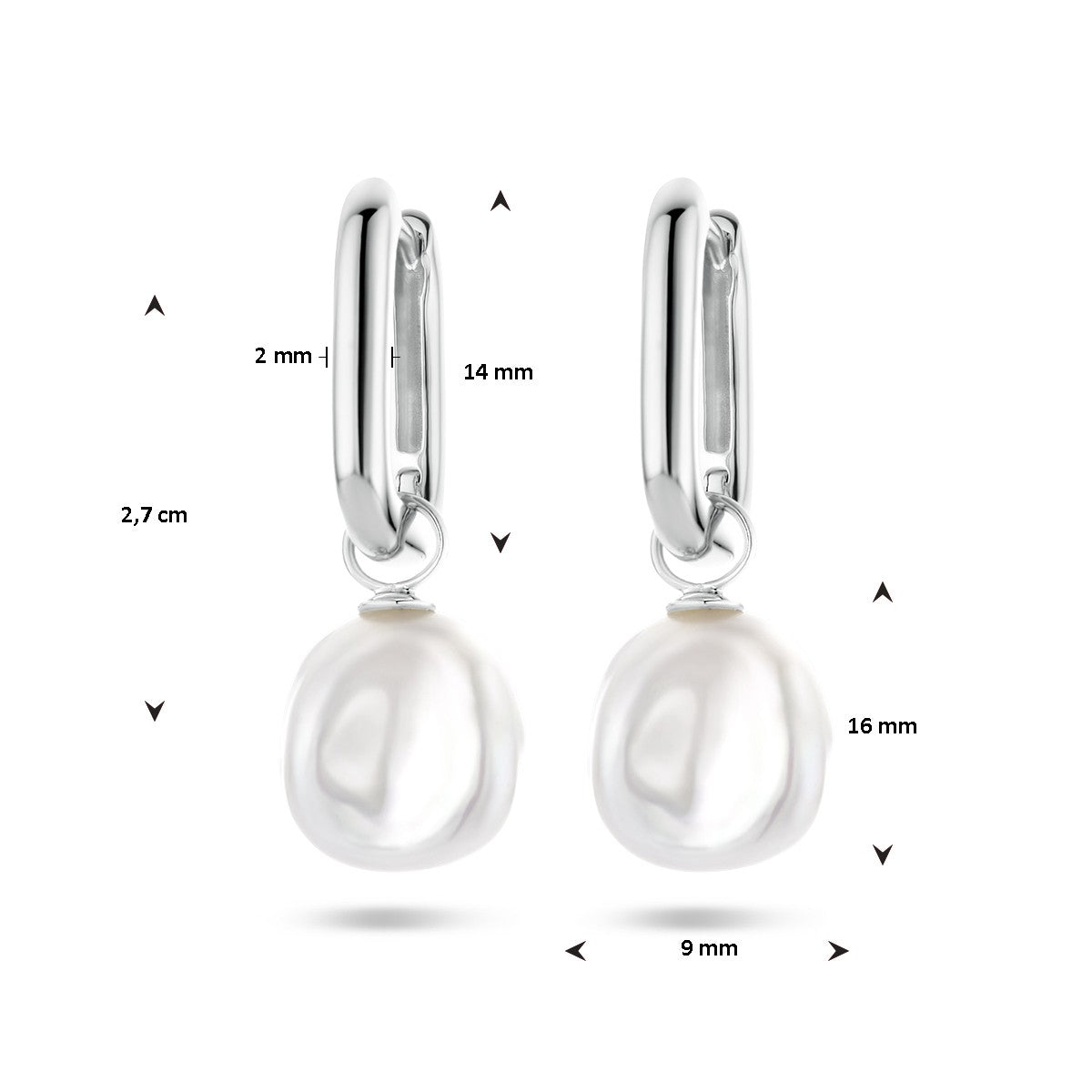 Fantasy Collection Oorbellen paperclip barok parel 27 mm zilver