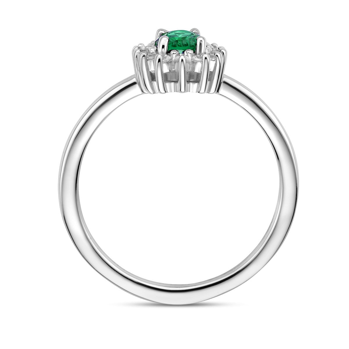 Fantasy Collection Ring synth. smaragd en zirkonia halo zilver