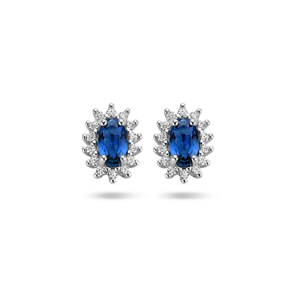 Fantasy Collection Oorbellen synth. saffier en zirkonia halo zilver