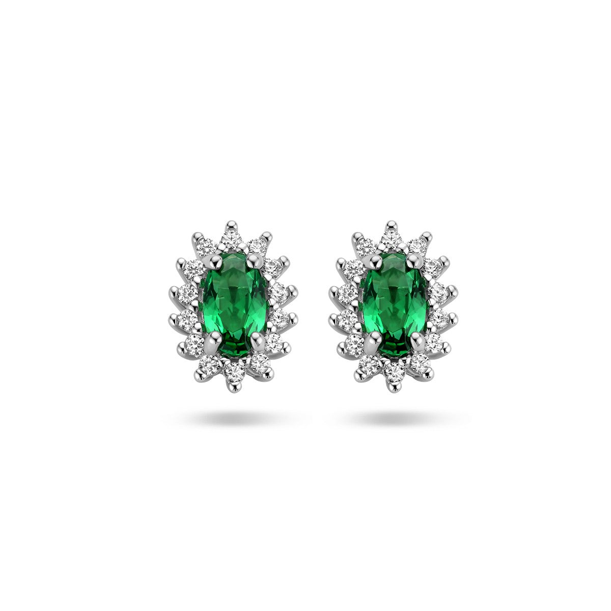 Fantasy Collection Oorbellen synth. smaragd en zirkonia halo zilver