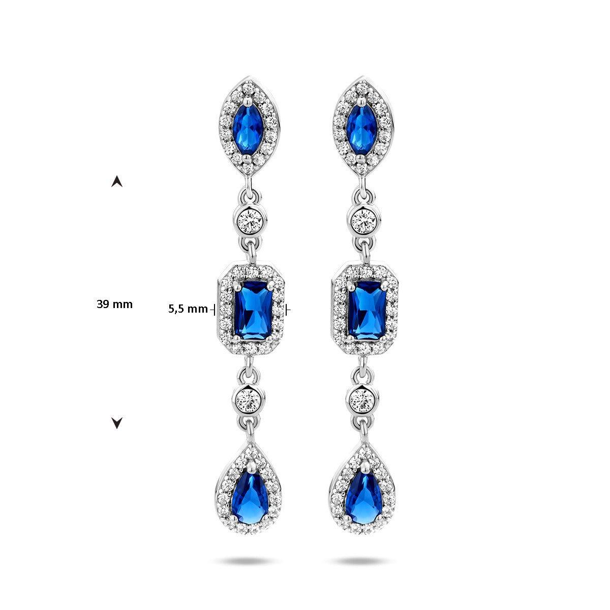 Fantasy Collection Hangende oorbellen wit en blauw saffier zirkonia zilver