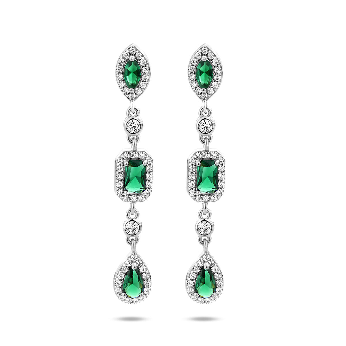 Fantasy Collection Hangende oorbellen wit en groen zirkonia zilver