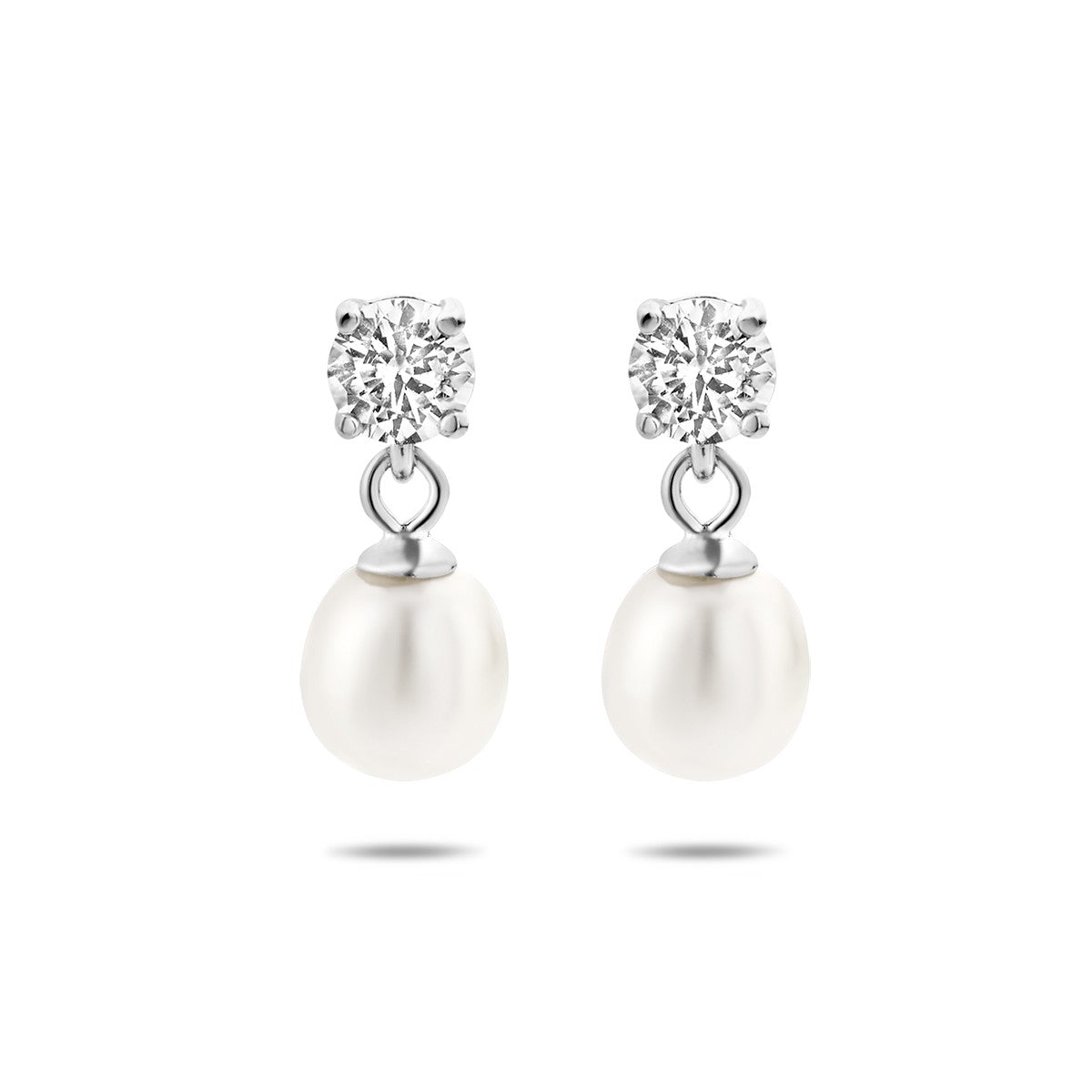 Fantasy Collection Hangende oorbellen zirkonia en parel zilver