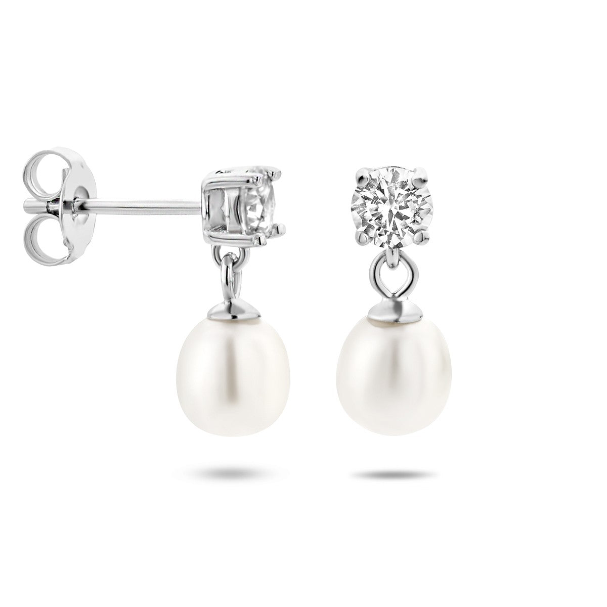 Fantasy Collection Hangende oorbellen zirkonia en parel zilver