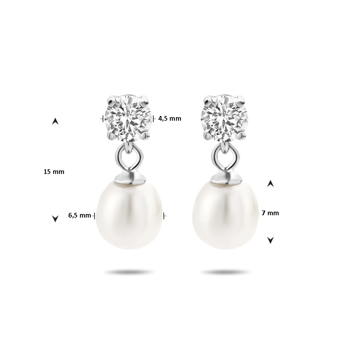 Fantasy Collection Hangende oorbellen zirkonia en parel zilver
