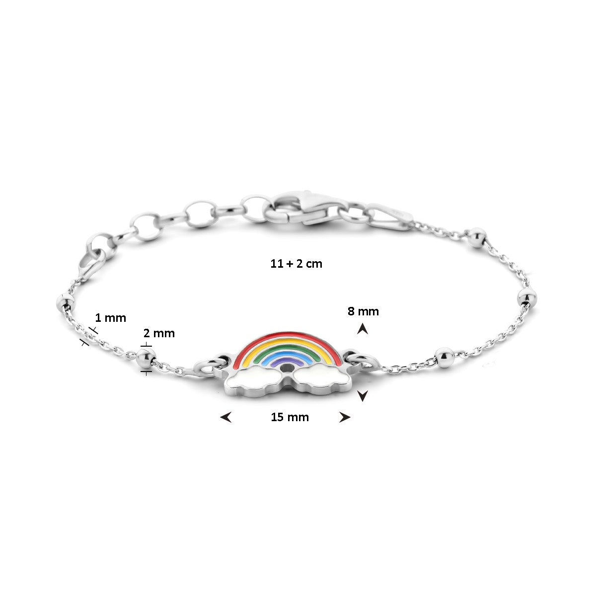 Fantasy Collection Armband regenboog emaille 1,0 mm 11 + 2 cm zilver