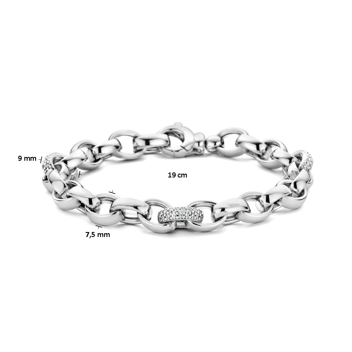 Fantasy Collection Armband jasseron ovaal 7,5 mm zirkonia 19 cm zilver