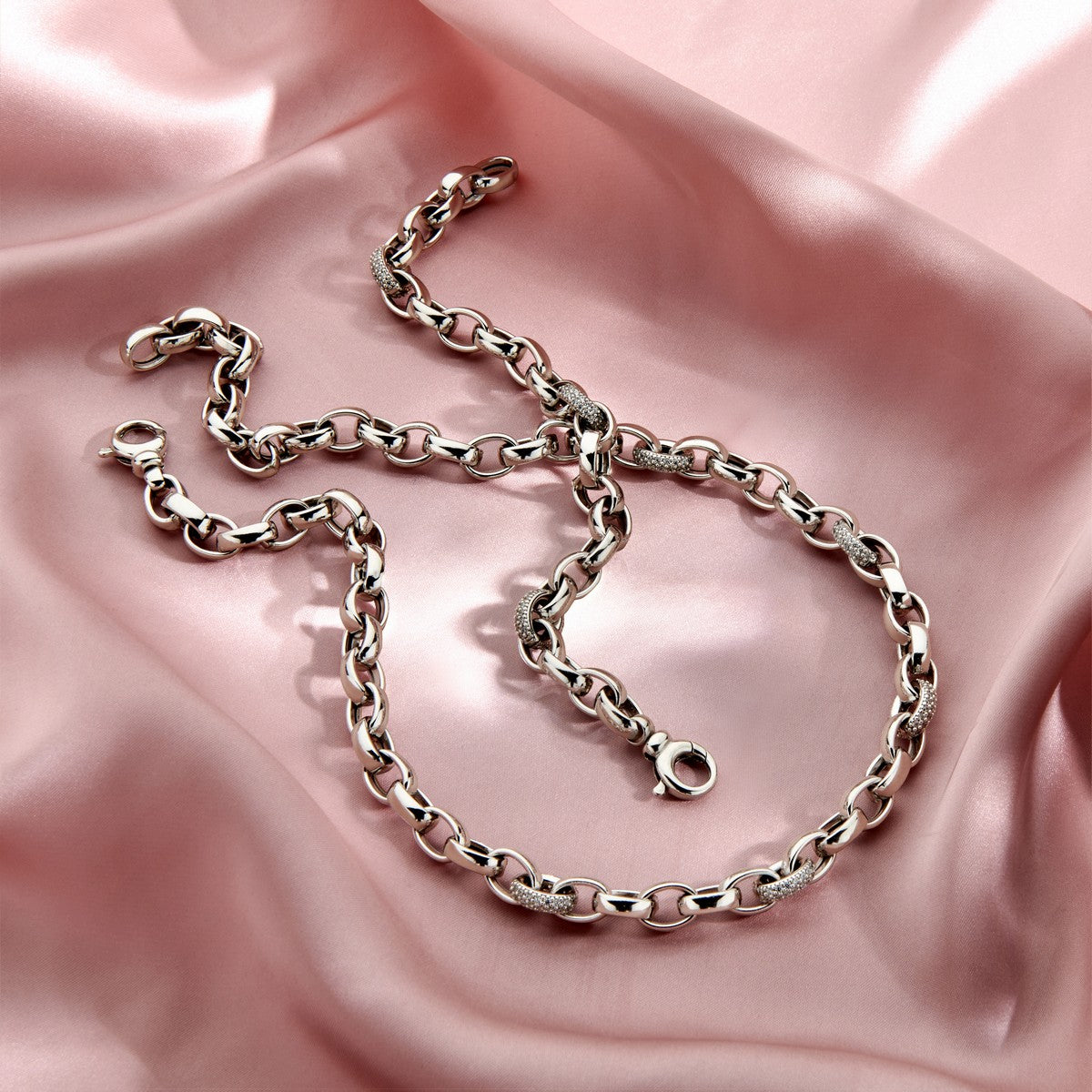 Fantasy Collection Armband jasseron ovaal 7,5 mm zirkonia 19 cm zilver