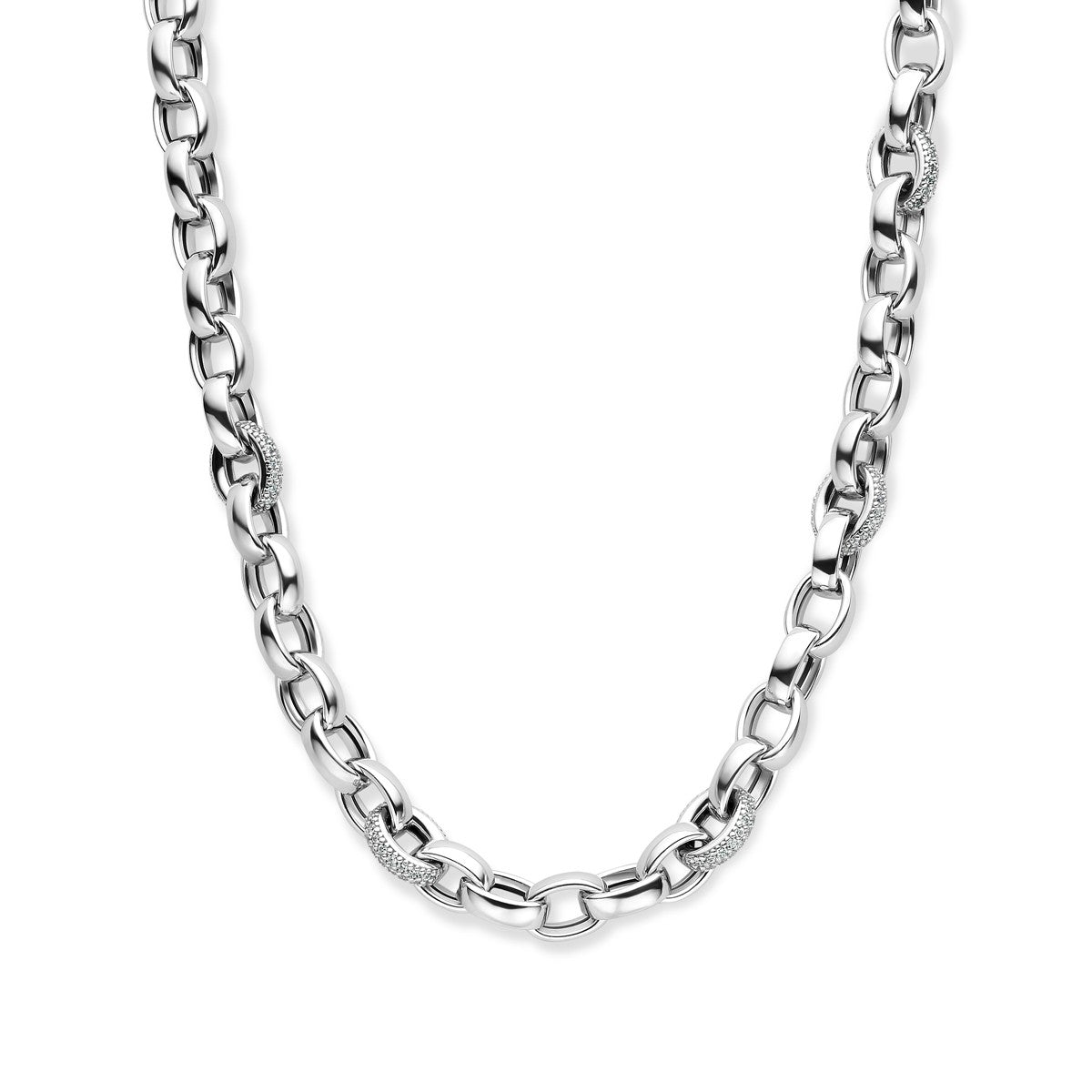 Fantasy Collection Collier jasseron ovaal zirkonia 7,5 mm 45 cm zilver