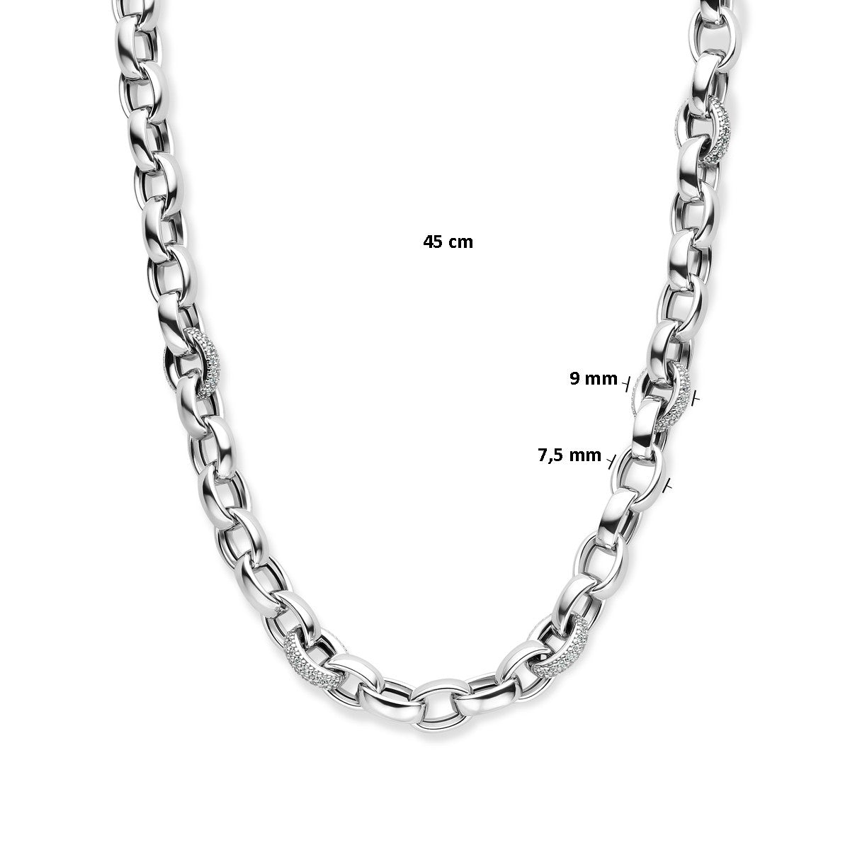Fantasy Collection Collier jasseron ovaal zirkonia 7,5 mm 45 cm zilver