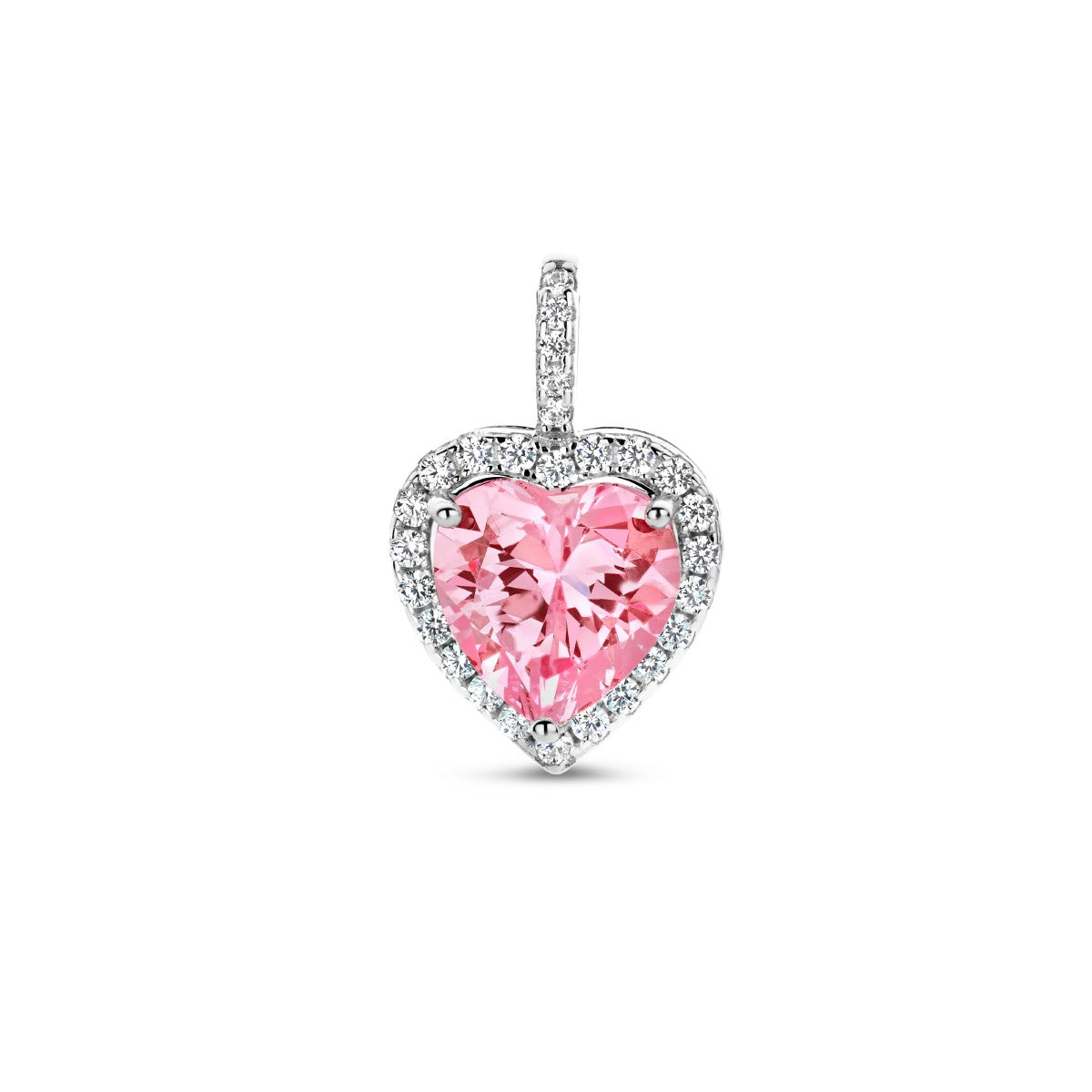 Fantasy Collection Hanger hart wit en roze zirkonia halo zilver