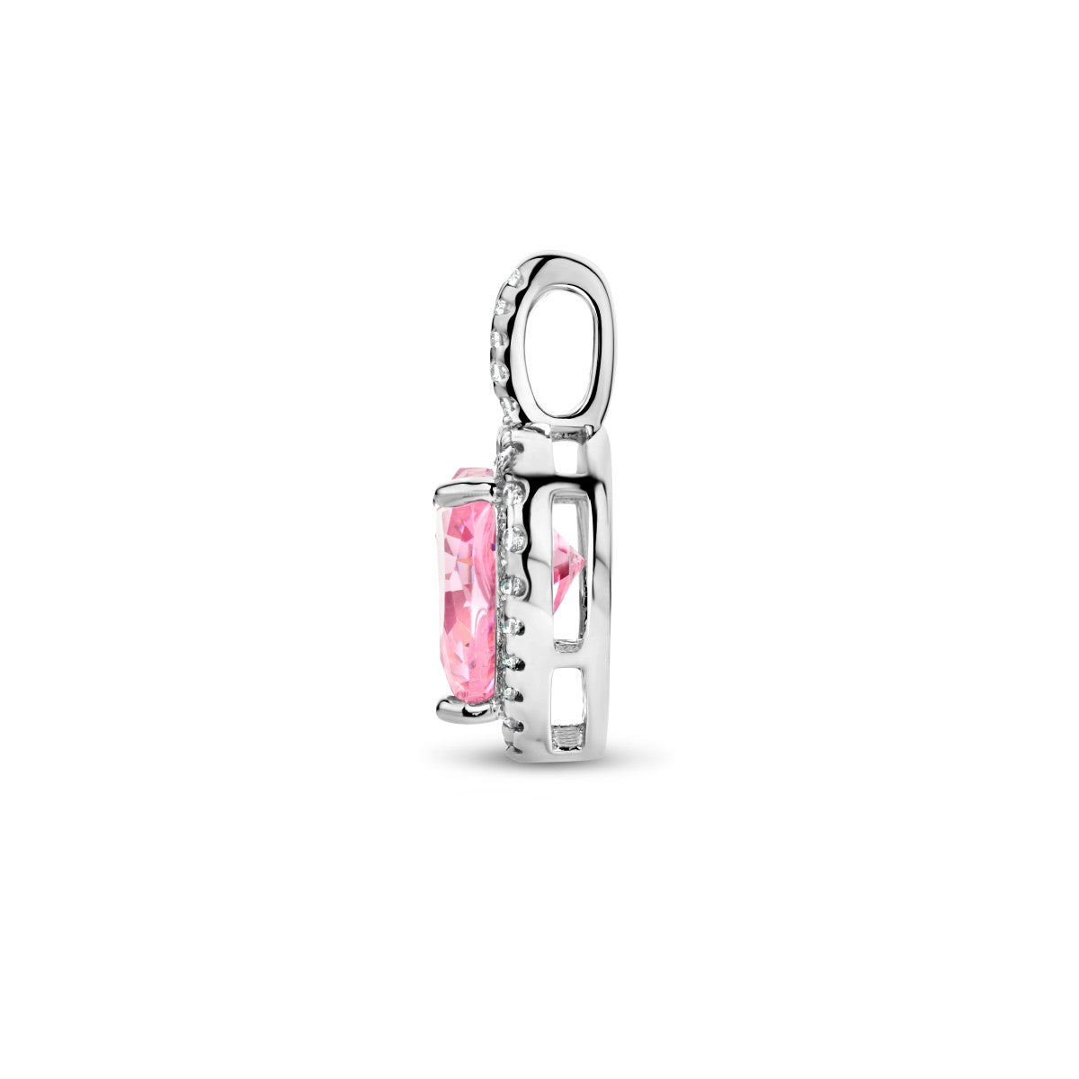 Fantasy Collection Hanger hart wit en roze zirkonia halo zilver
