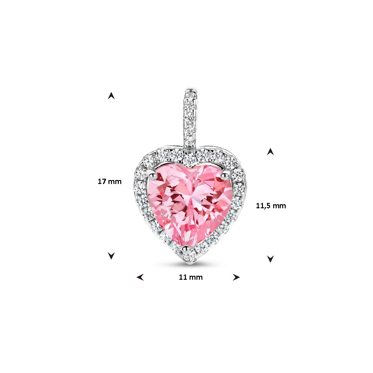 Fantasy Collection Hanger hart wit en roze zirkonia halo zilver